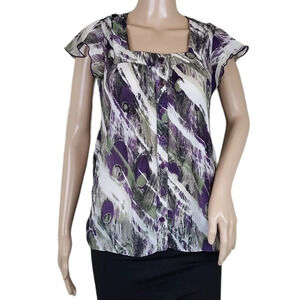 Dressbarn Accordion Peacock Squareneck Blouse